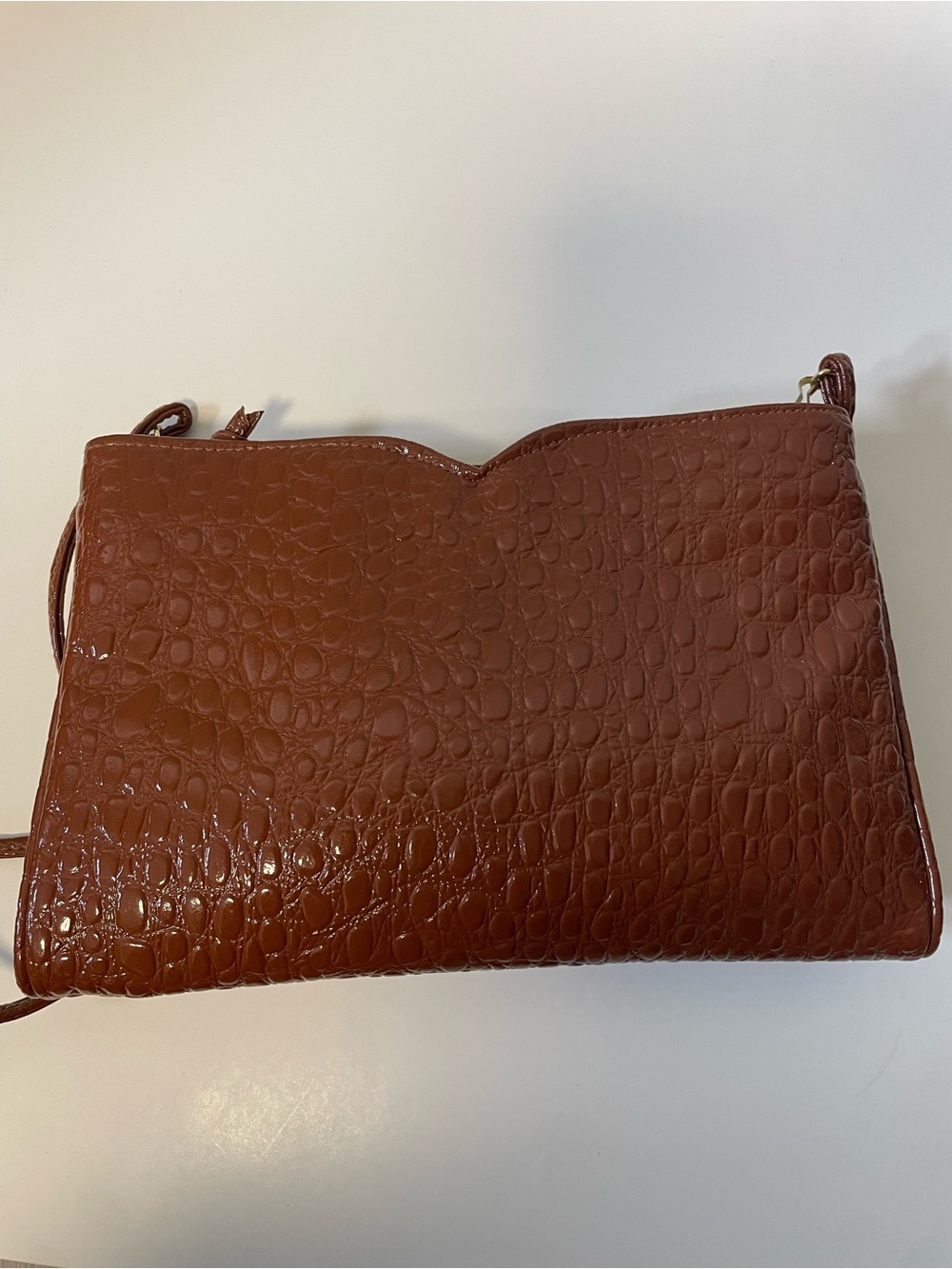 80s 90s Vintage Sweet Spots Cougar Faux Croc Baguette Shoulder Bag Cognac Brown - Picture 8 of 11